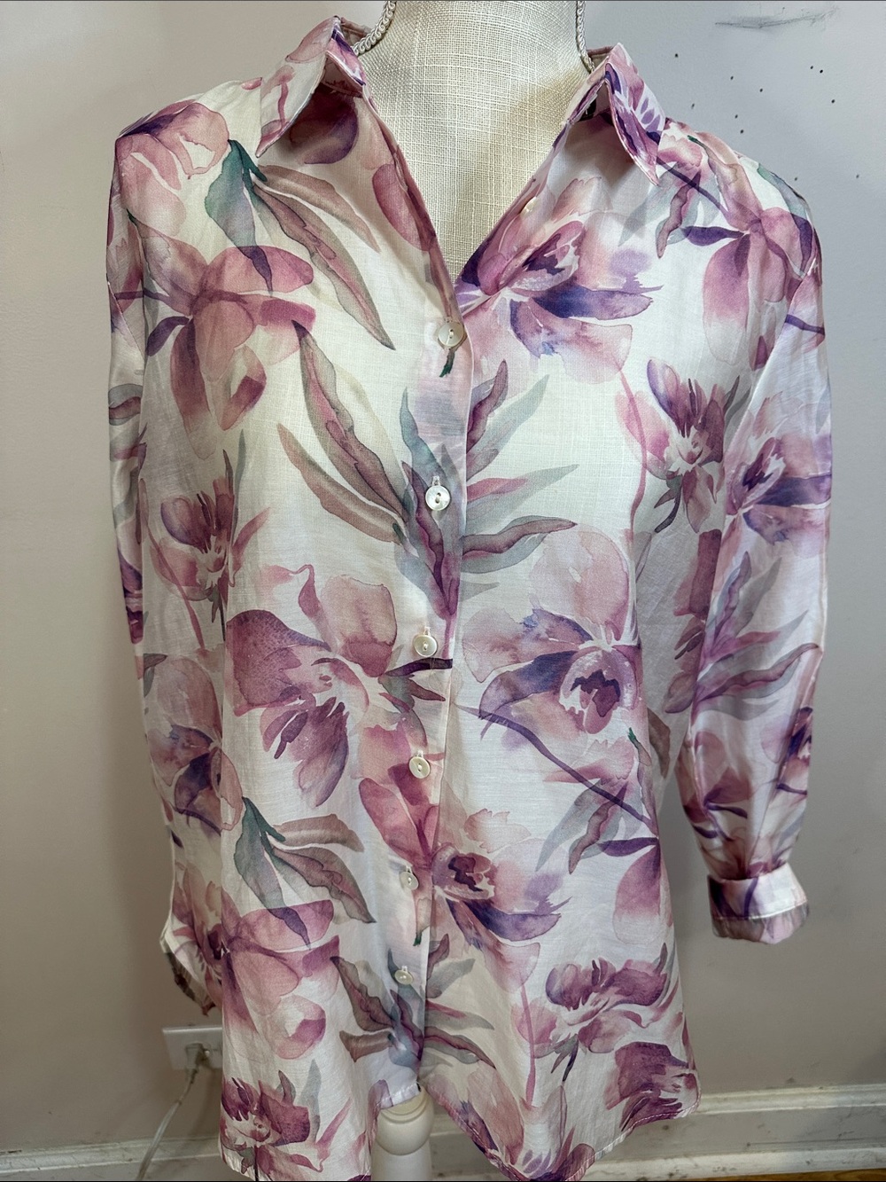 Bailey 44 Pink and Lavender Floral Button-Down Blouse